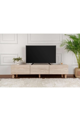 Meuble TV 3 portes Alvin - Pieds en bois - 180 x 42 x 31,4 cm