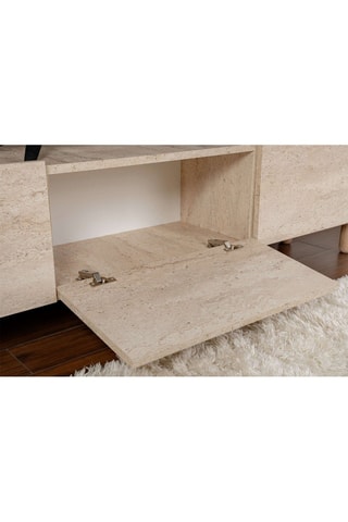 Meuble TV 3 portes Alvin - Pieds en bois - 180 x 42 x 31,4 cm