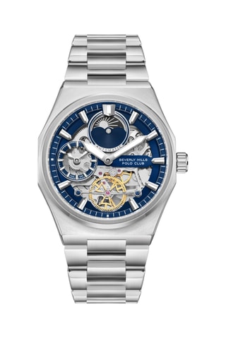 Automatisch Metalen Horloge - Maanstandweergave - Zilverkleurig en Kobaltblauw