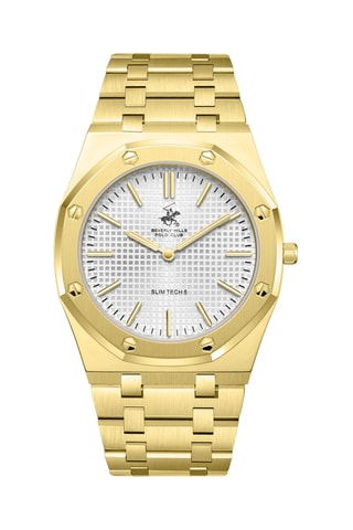 Metalen en Doublé Geelgoud Ion Quartz Horloge met Keramiek