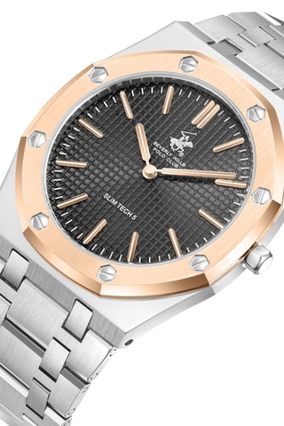 Metalen en Doublé Roségoud Ion Quartz Horloge met Keramiek