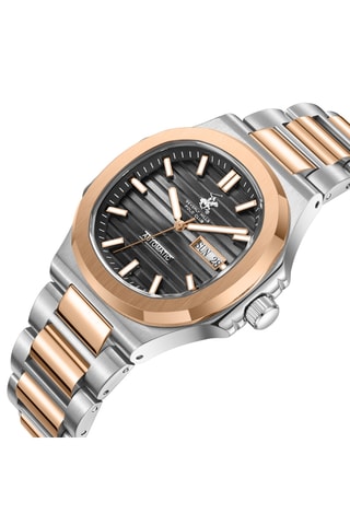 Metalen en Doublé Roségoud Ion Quartz Horloge met Keramiek