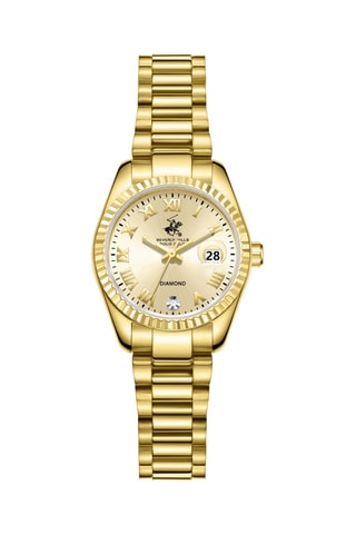 Keramische, Metalen en Doublé Geelgoud Ion Quartz Horloge met Diamant