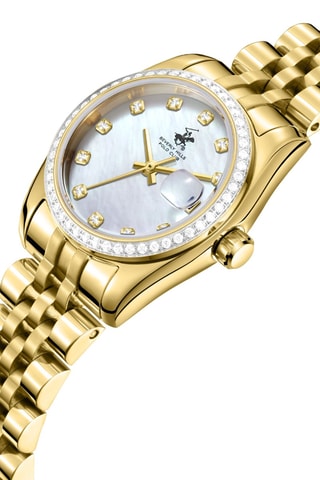 Montre à quartz en plaqué ion or jaune et céramique