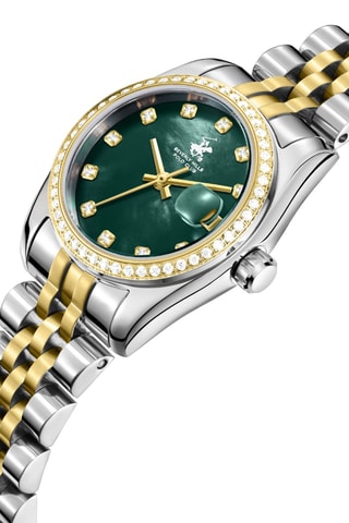 Montre à quartz en plaqué ion or jaune et céramique