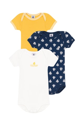 3 bodys - Blanc, jaune et bleu marine