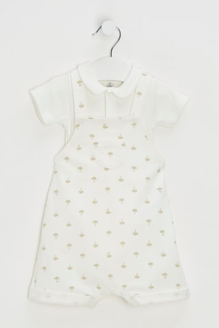 Body et salopette - Blanc et marron clair