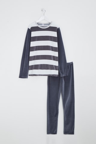 Pyjama en velours - Bleu marine et blanc