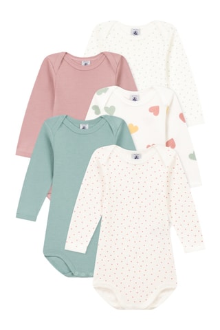 5 bodys - Ecru, vieux rose et vert menthe