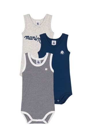 3 bodys - Gris chiné et bleu marine