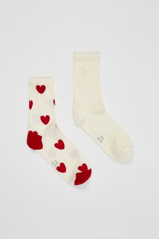 2 paires de chaussettes - Ecru et rouge