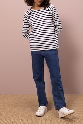 T-shirt à manches longues. Blanc et bleu marine