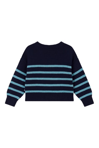 Pull en laine mélangée à manches longues. 
Bleu