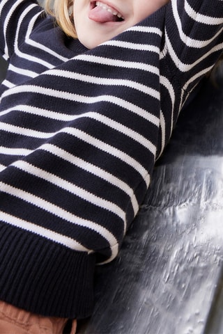 Pull en laine mélangée à manches longues. Bleu marine et blanc