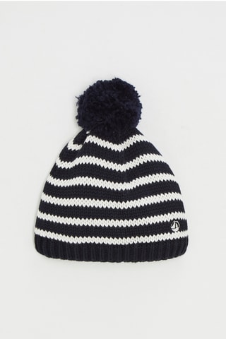 Bonnet à pompon - Bleu nuit et blanc