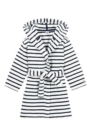 Peignoir à capuche - Blanc et bleu marine