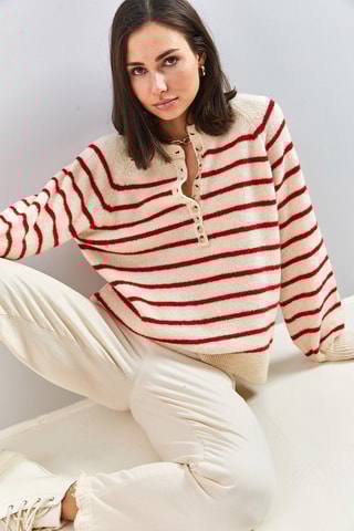 Pull - Beige et rouge