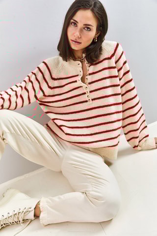Pull - Beige et rouge