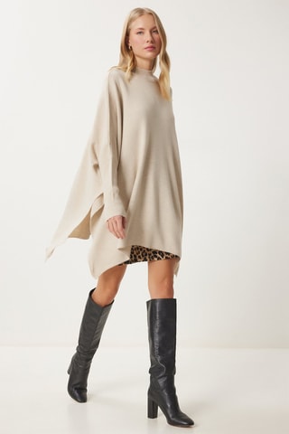 Poncho regular em lã - Bege