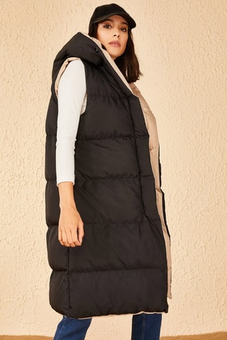 Colete acolchoado reversível - Preto e camel