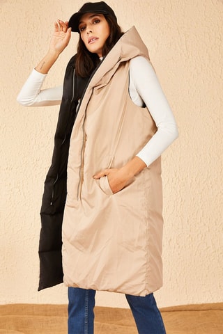 Colete acolchoado reversível - Preto e camel