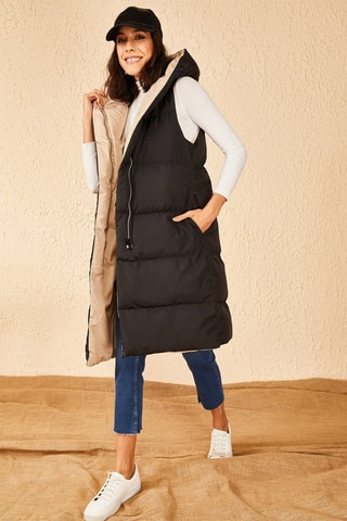 Colete acolchoado reversível - Preto e camel