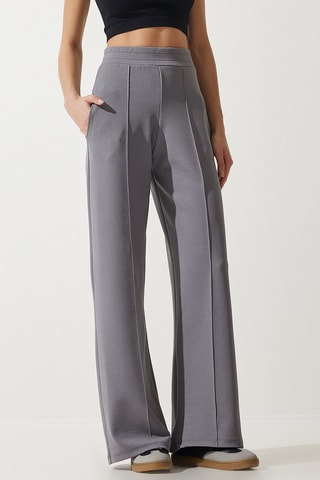 Calças palazzo cintura alta - Cinzento