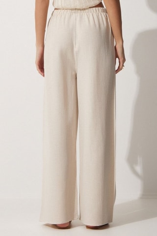 Calças wide legs em linho - Creme