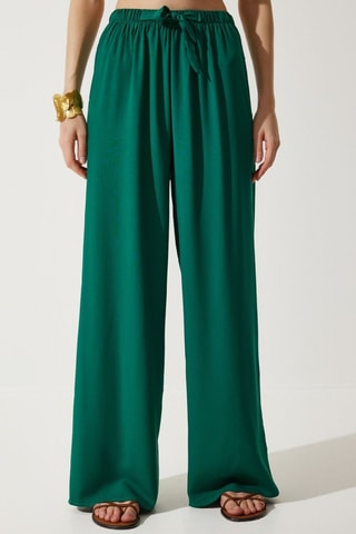 Calças palazzo de cintura alta - Verde-escuro