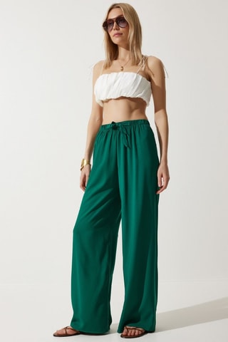 Calças palazzo de cintura alta - Verde-escuro