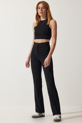 Calças de cintura subida - Preto