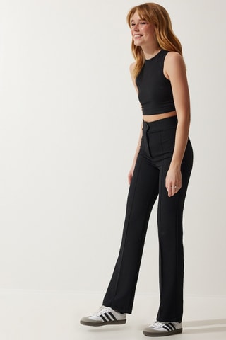 Calças de cintura subida - Preto