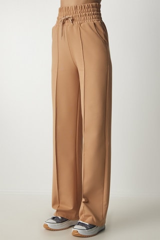 Calças casual cintura alta - Bege