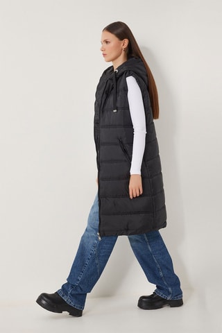 Colete acolchoado de mangas compridas - Preto