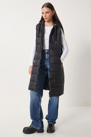 Colete acolchoado de mangas compridas - Preto