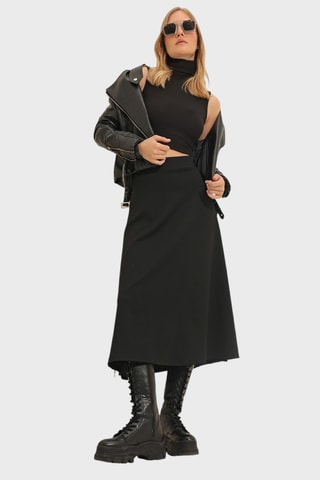 Saia midi cintura subida - Preto