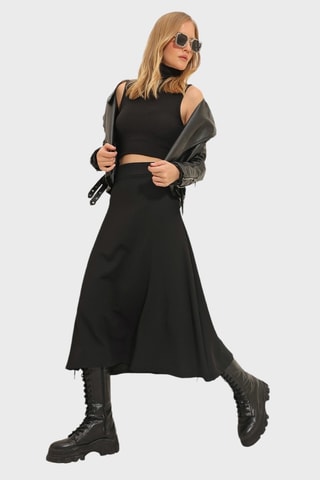 Saia midi cintura subida - Preto