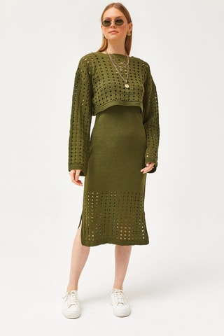 Robe fourreau et pull court - Kaki