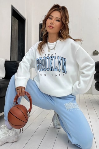 Sweat et pantalon oversize - Ciel et blanc