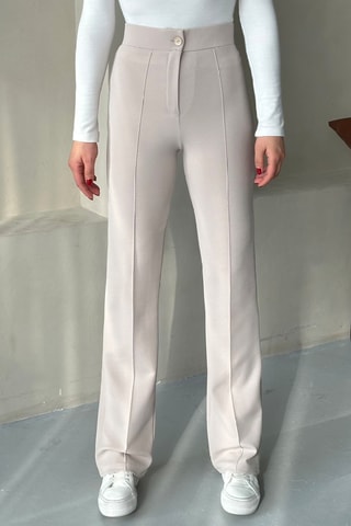 Calças palazzo de cintura alta - Bege