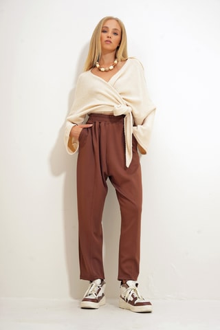 Calças - Castanho-escuro