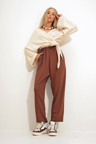 Calças - Castanho-escuro