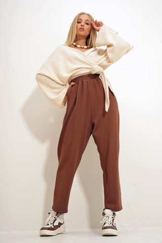 Calças - Castanho-escuro