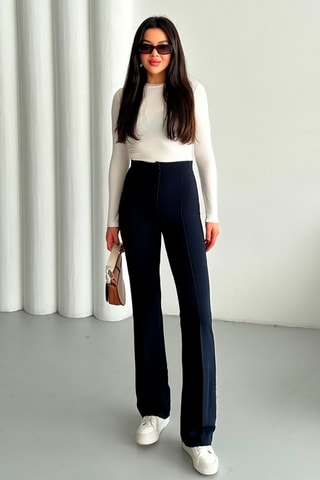 Calças palazzo de cintura alta - Azul-marinho