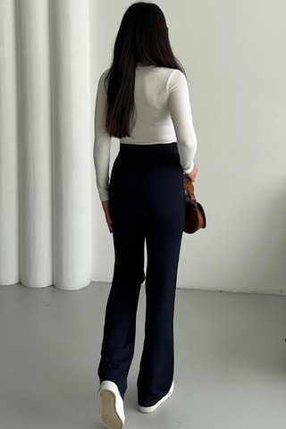 Calças palazzo de cintura alta - Azul-marinho