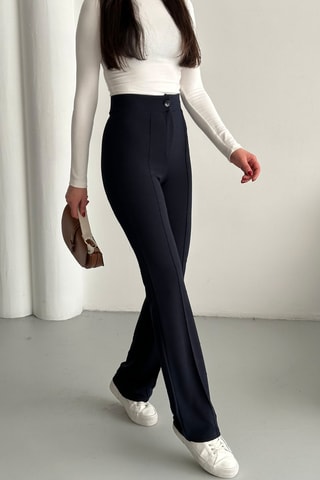 Calças palazzo de cintura alta - Azul-marinho