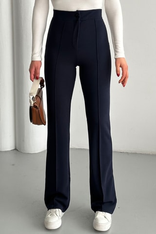 Calças palazzo de cintura alta - Azul-marinho