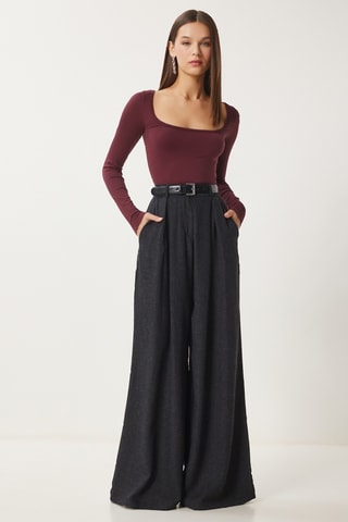 Calças palazzo de cintura alta - Antracite