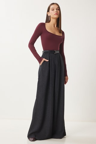 Calças palazzo de cintura alta - Antracite