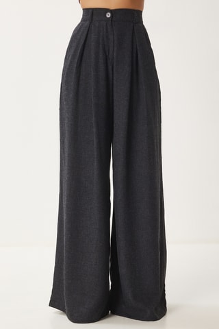 Calças palazzo de cintura alta - Antracite